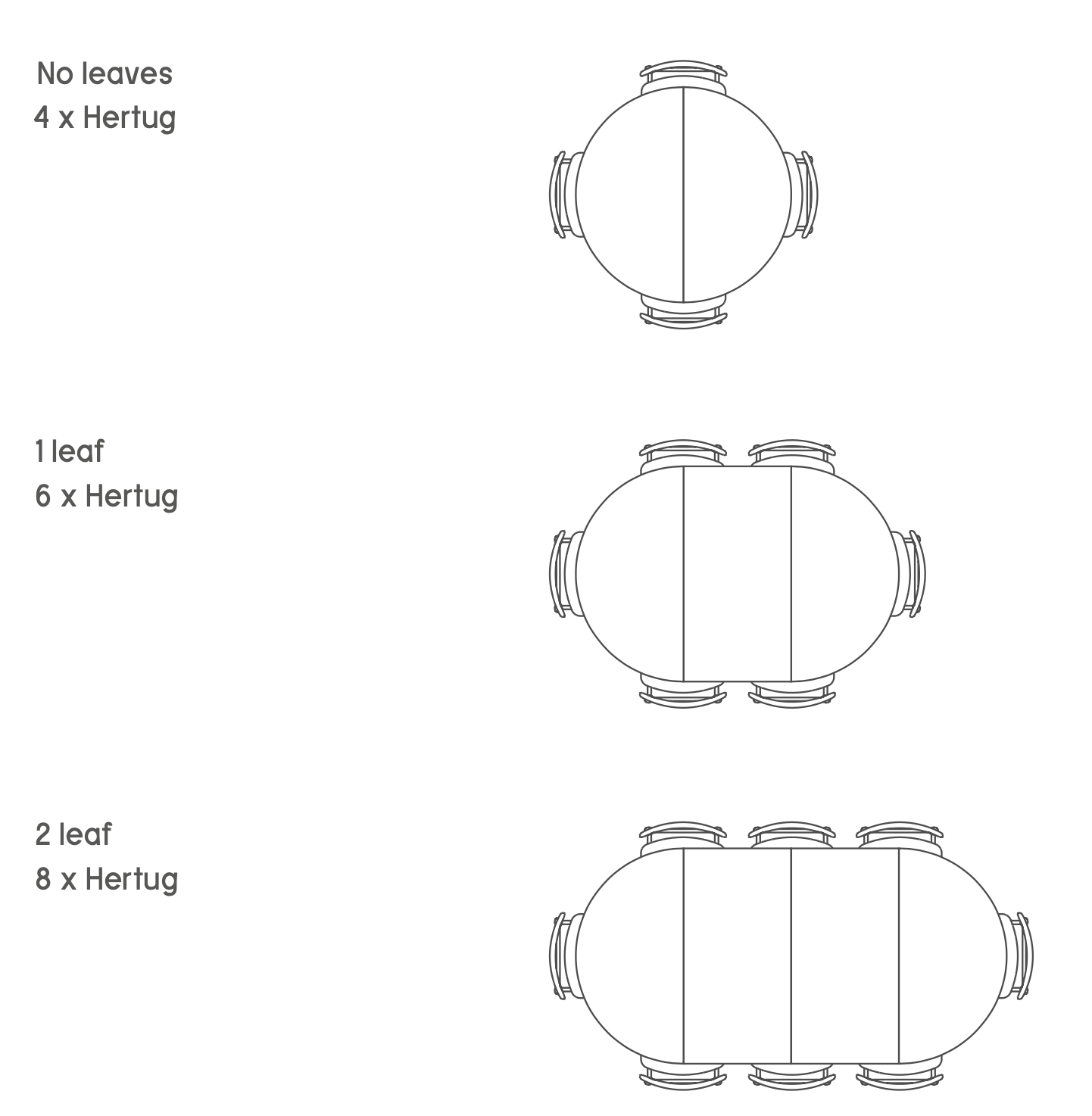 Oma table extendable seating arrangements